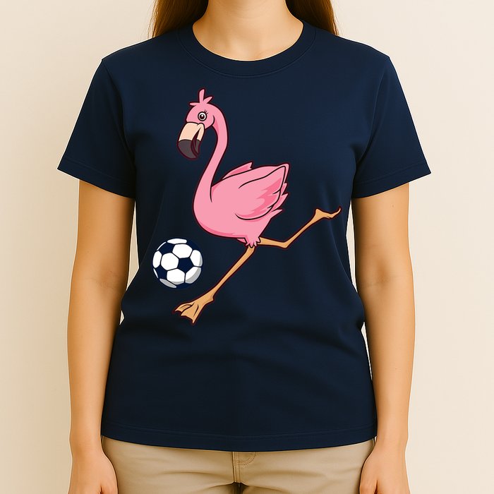 Cartoon Flamingo Playing Soccer T-Shirt