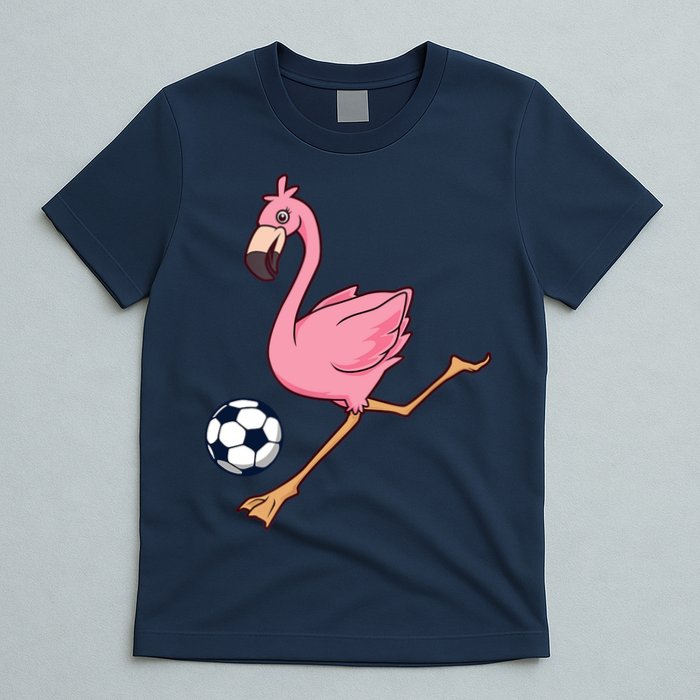 Cartoon Flamingo Playing Soccer T-Shirt