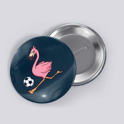 Cartoon Flamingo Playing Soccer Button