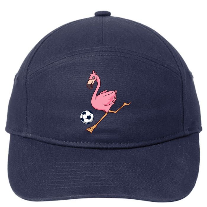 Cartoon Flamingo Playing Soccer 7-Panel Snapback Hat