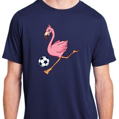 Cartoon Flamingo Playing Soccer Adult ChromaSoft Performance T-Shirt