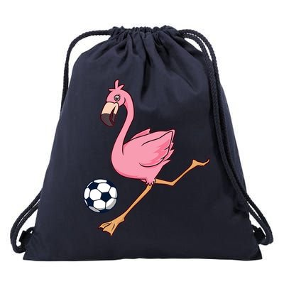 Cartoon Flamingo Playing Soccer Drawstring Bag