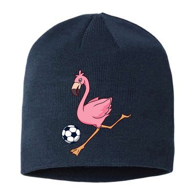 Cartoon Flamingo Playing Soccer Sustainable Beanie