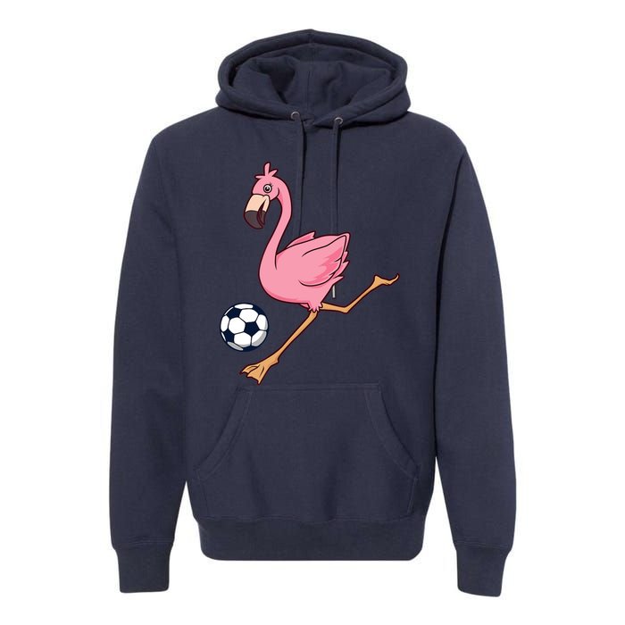 Cartoon Flamingo Playing Soccer Premium Hoodie