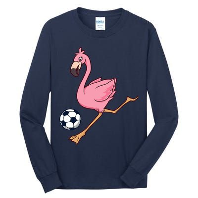 Cartoon Flamingo Playing Soccer Tall Long Sleeve T-Shirt