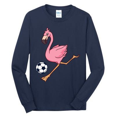 Cartoon Flamingo Playing Soccer Tall Long Sleeve T-Shirt