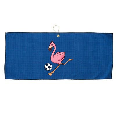 Cartoon Flamingo Playing Soccer Large Microfiber Waffle Golf Towel