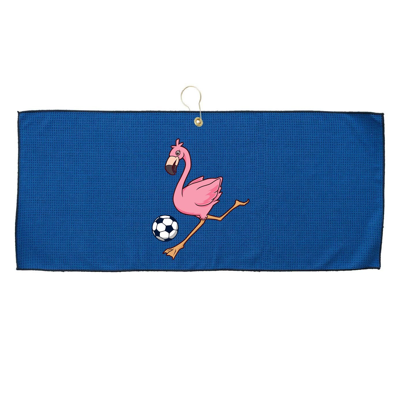 Cartoon Flamingo Playing Soccer Large Microfiber Waffle Golf Towel