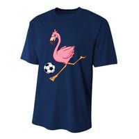 Cartoon Flamingo Playing Soccer Performance Sprint T-Shirt