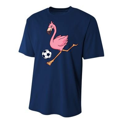 Cartoon Flamingo Playing Soccer Youth Performance Sprint T-Shirt