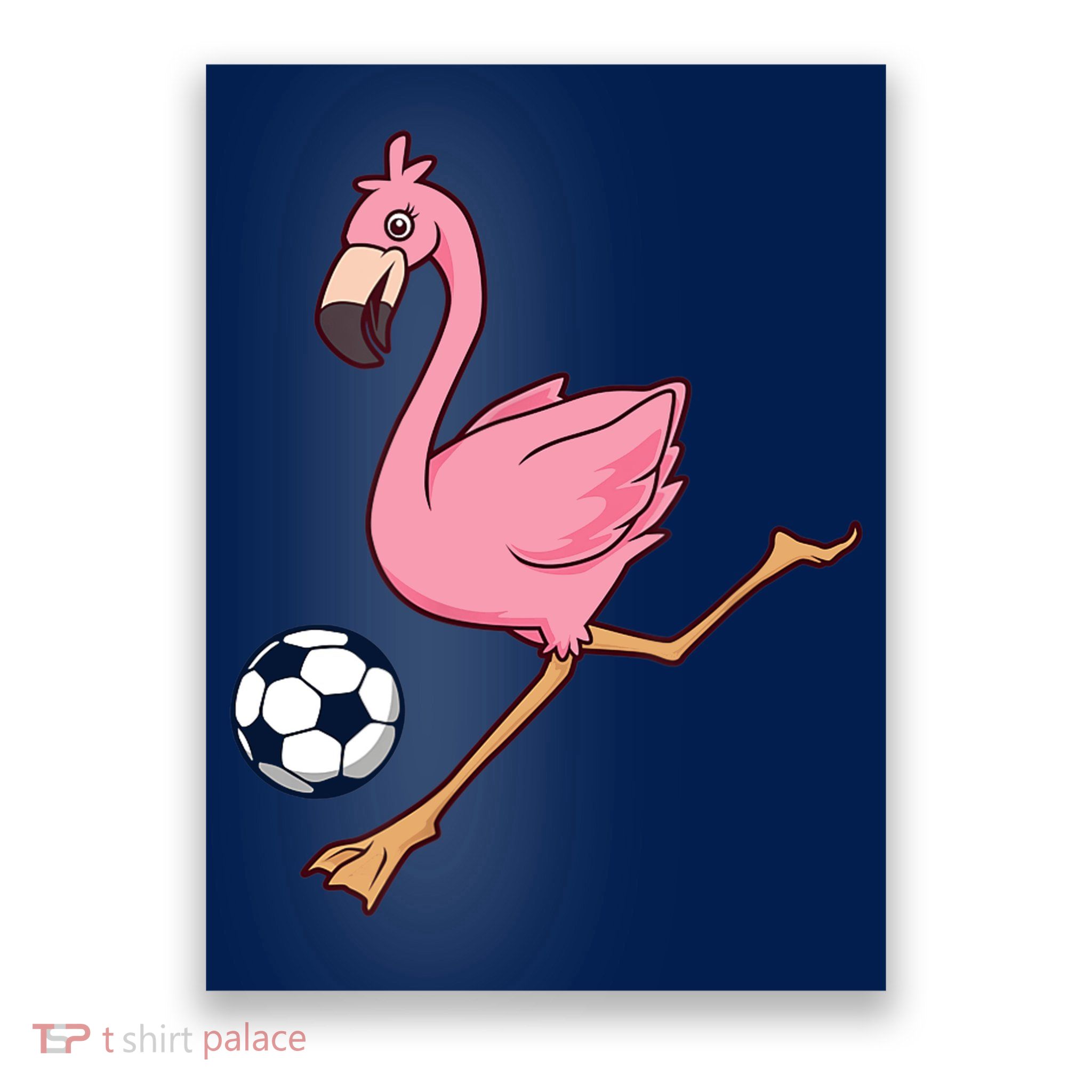 Cartoon Flamingo Playing Soccer Poster