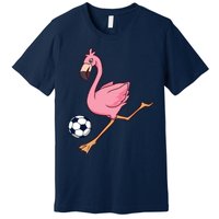 Cartoon Flamingo Playing Soccer Premium T-Shirt