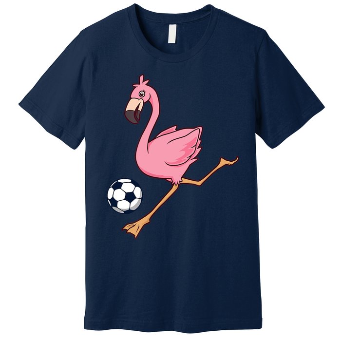 Cartoon Flamingo Playing Soccer Premium T-Shirt