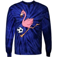 Cartoon Flamingo Playing Soccer Tie-Dye Long Sleeve Shirt