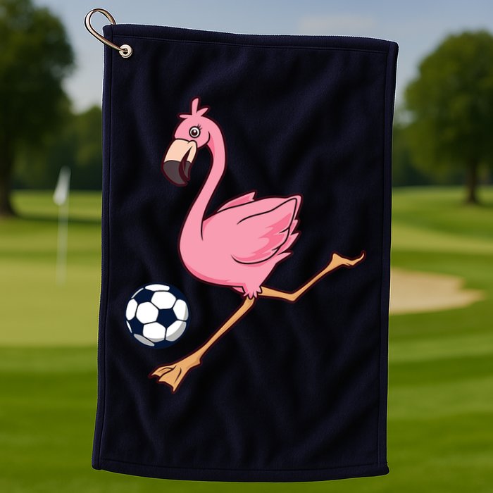 Cartoon Flamingo Playing Soccer Golf Towel