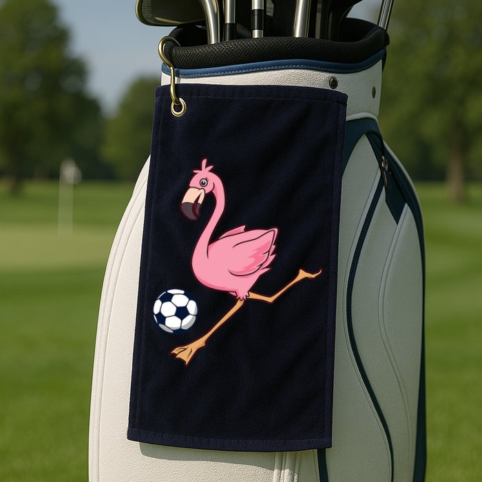 Cartoon Flamingo Playing Soccer Golf Towel