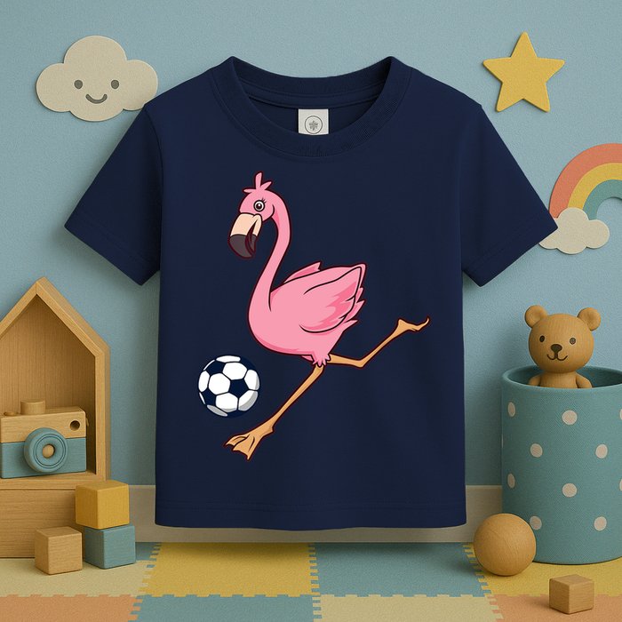 Cartoon Flamingo Playing Soccer Toddler T-Shirt