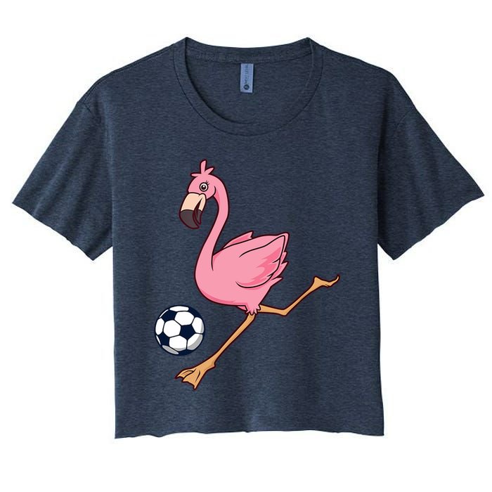 Cartoon Flamingo Playing Soccer Crop Top