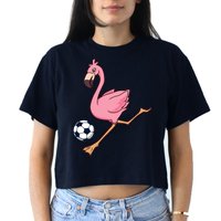 Cartoon Flamingo Playing Soccer Crop Top