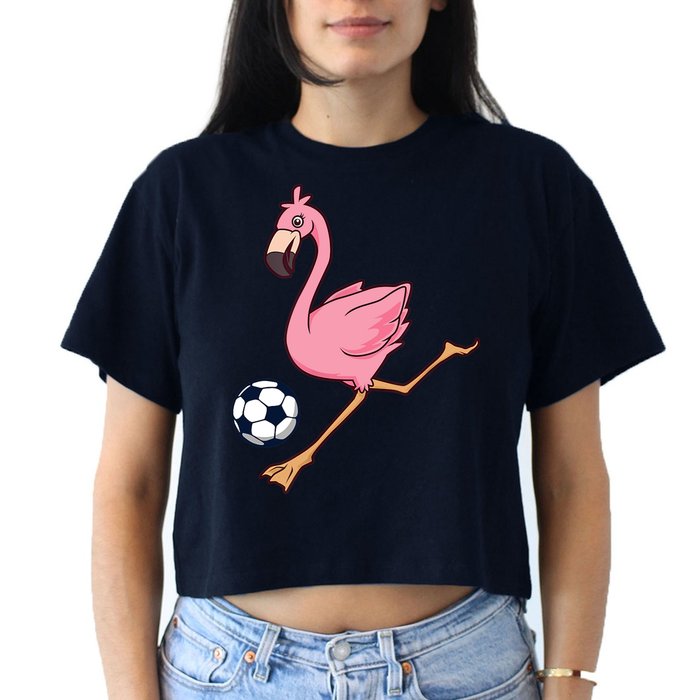 Cartoon Flamingo Playing Soccer Crop Top