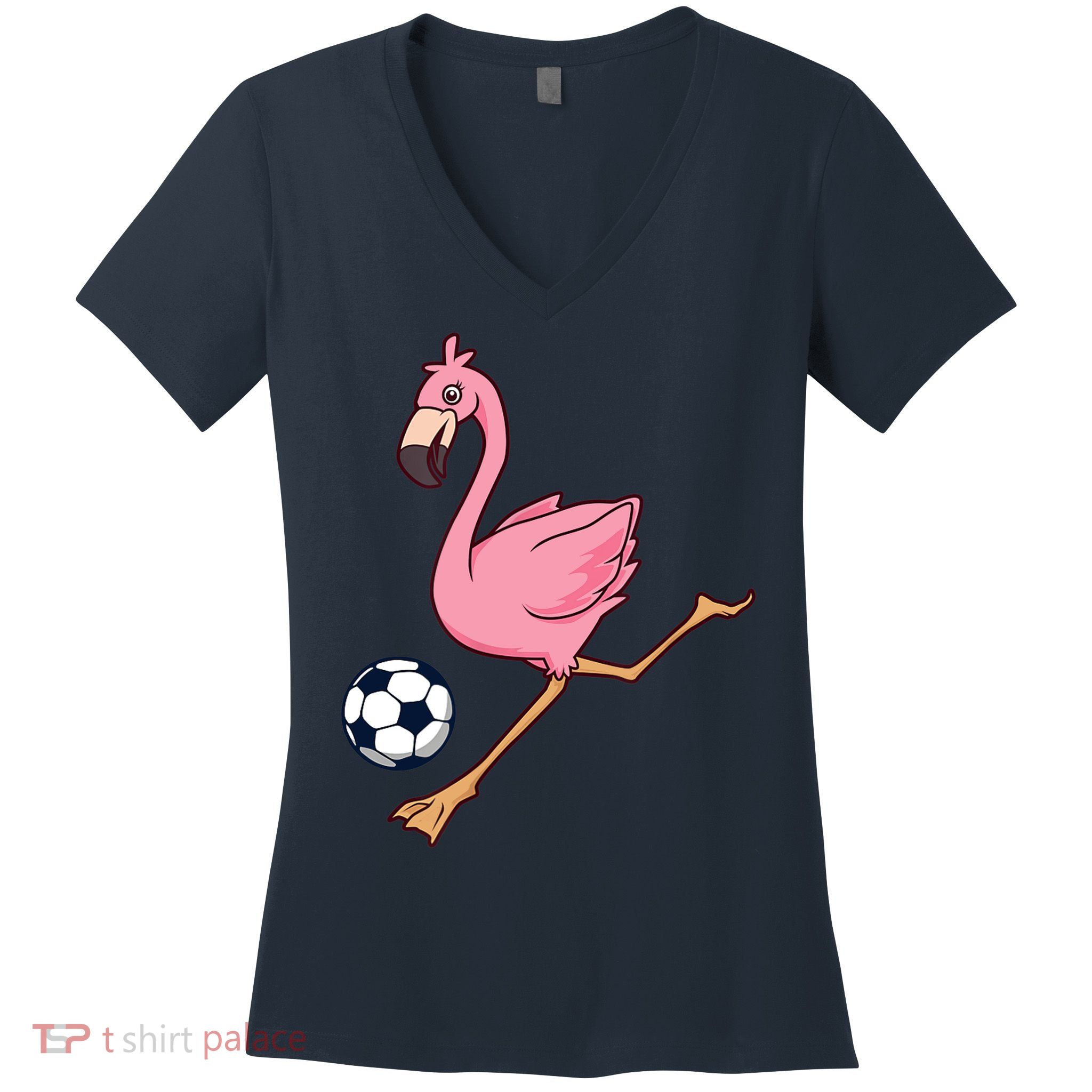 Cartoon Flamingo Playing Soccer Women's V-Neck T-Shirt