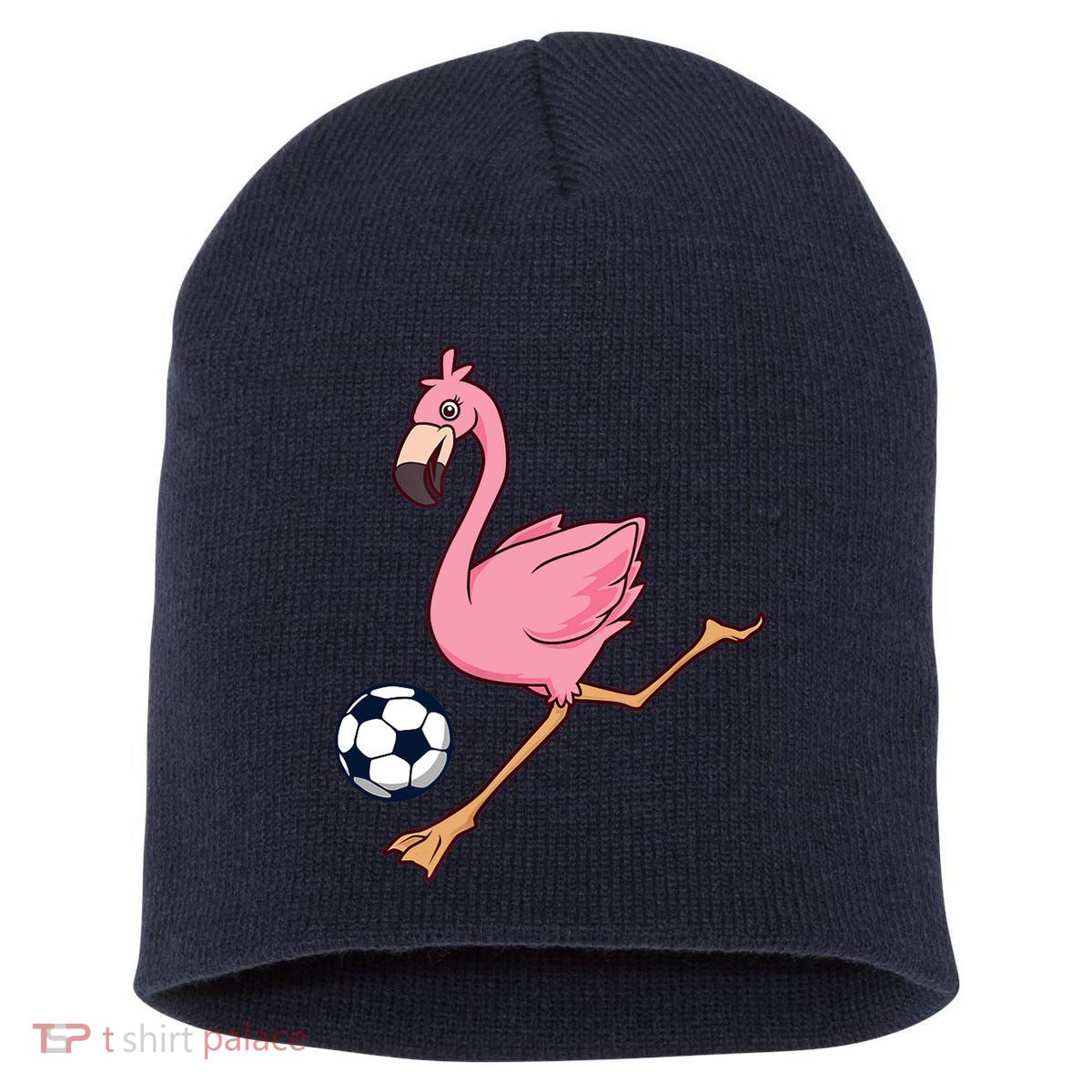 Cartoon Flamingo Playing Soccer Short Acrylic Beanie