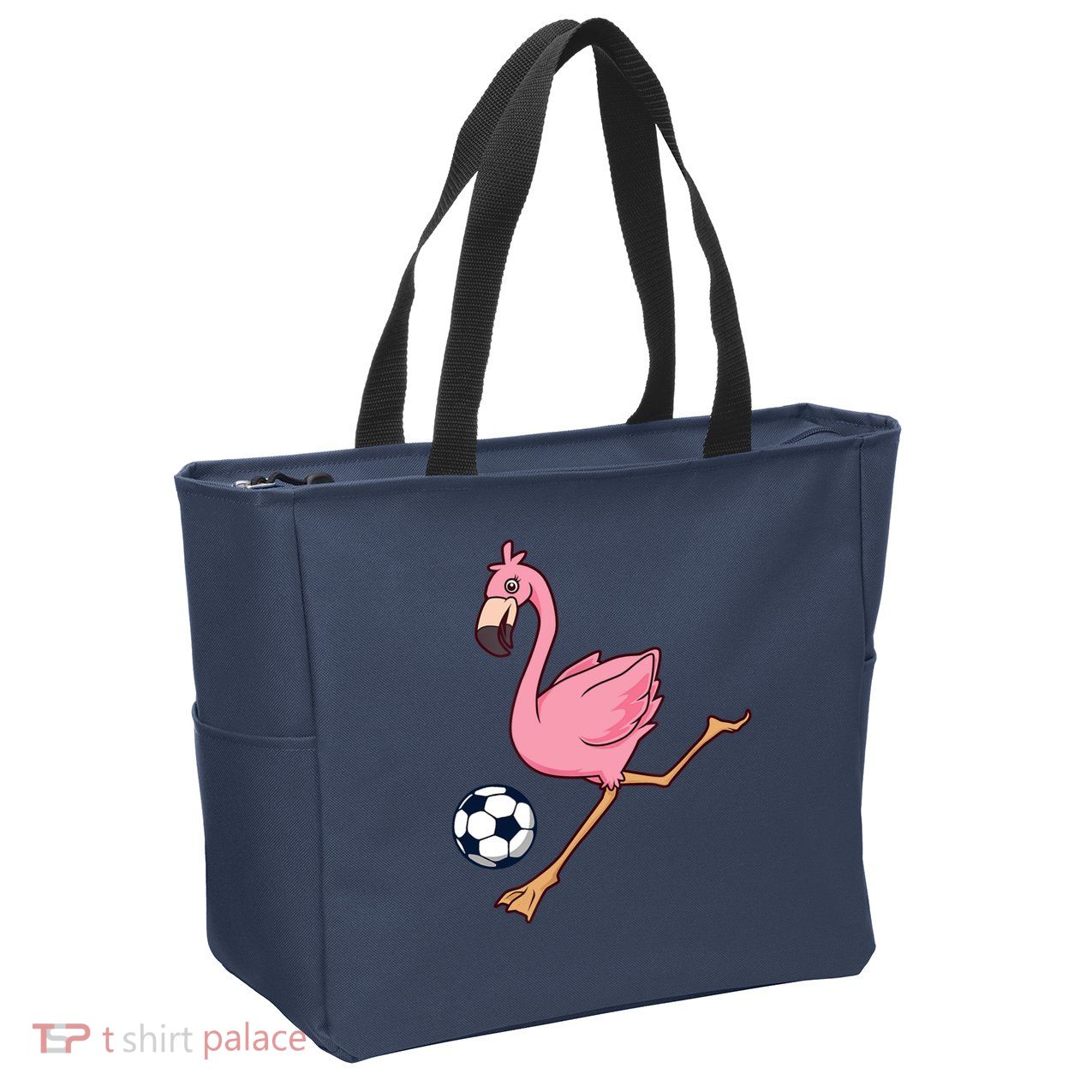 Cartoon Flamingo Playing Soccer Zip Tote Bag