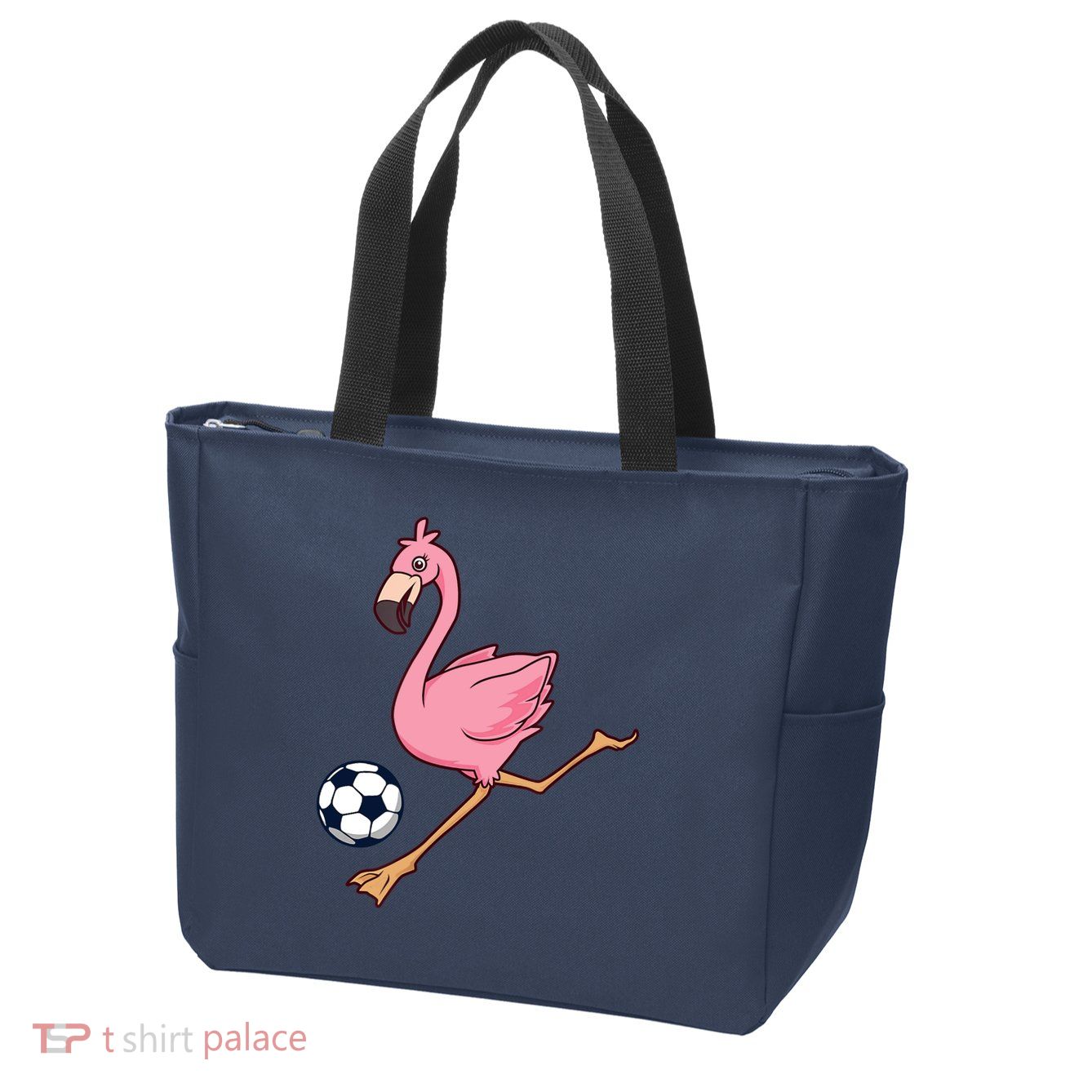 Cartoon Flamingo Playing Soccer Zip Tote Bag