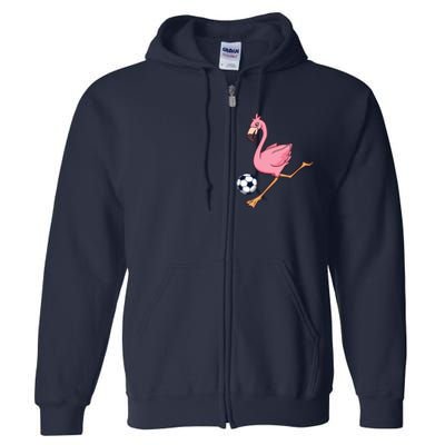 Cartoon Flamingo Playing Soccer Full Zip Hoodie