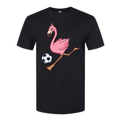 Cartoon Flamingo Playing Soccer Softstyle CVC T-Shirt