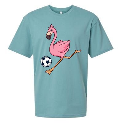 Cartoon Flamingo Playing Soccer Sueded Cloud Jersey T-Shirt