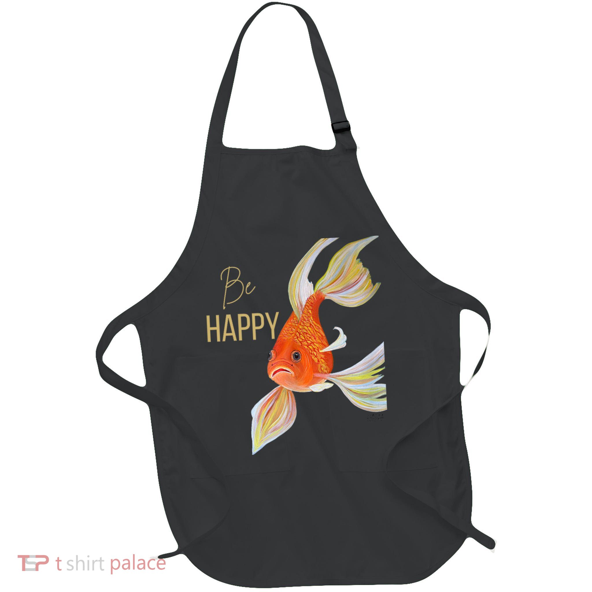 Colorful Fish Painting Koi Fish Goldfish Art 'Be Happy' Full-Length Apron With Pockets