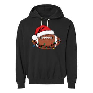 Christmas Football Player Xmas Lights Santa Sports Garment-Dyed Fleece Hoodie