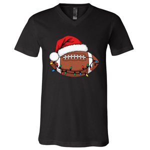 Christmas Football Player Xmas Lights Santa Sports V-Neck T-Shirt