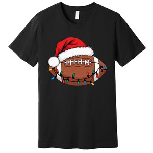 Christmas Football Player Xmas Lights Santa Sports Premium T-Shirt