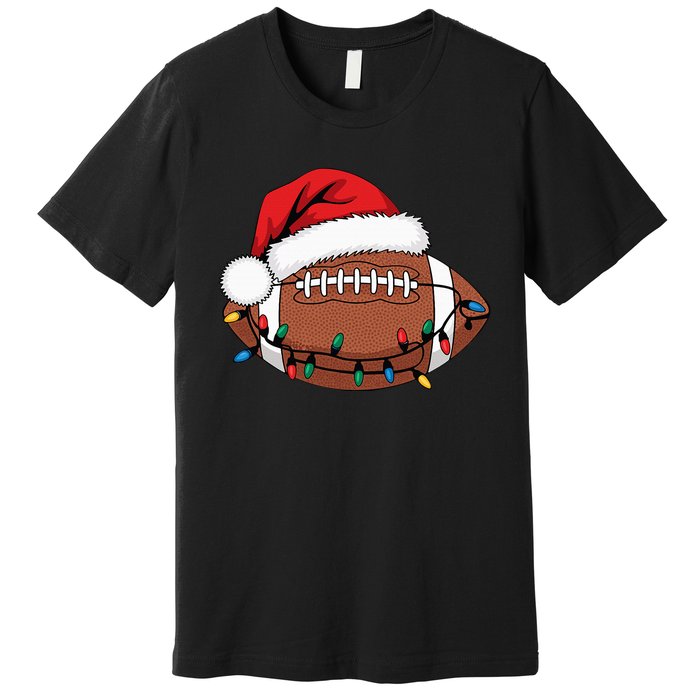 Christmas Football Player Xmas Lights Santa Sports Premium T-Shirt