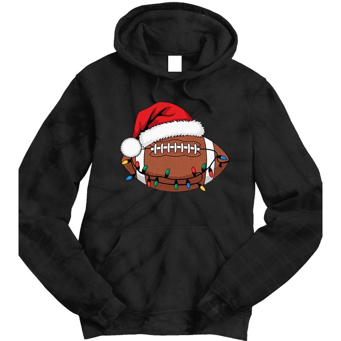 Christmas Football Player Xmas Lights Santa Sports Tie Dye Hoodie