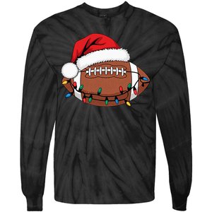 Christmas Football Player Xmas Lights Santa Sports Tie-Dye Long Sleeve Shirt