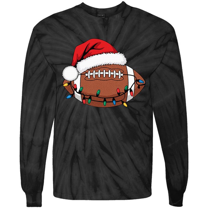 Christmas Football Player Xmas Lights Santa Sports Tie-Dye Long Sleeve Shirt