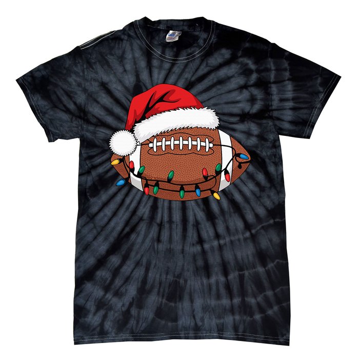 Christmas Football Player Xmas Lights Santa Sports Tie-Dye T-Shirt