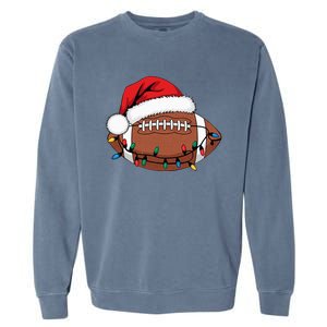 Christmas Football Player Xmas Lights Santa Sports Garment-Dyed Sweatshirt