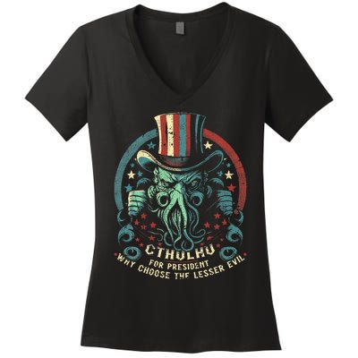 Cthulhu For President Election 2024 Cosmic Horror Cthulhu Women's V-Neck T-Shirt