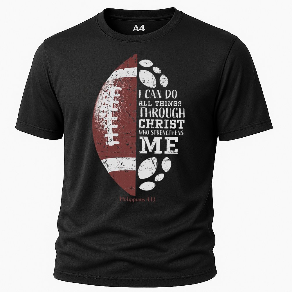 Christian Football Philippians 413 Religious Verse Faith Cooling Performance Crew T-Shirt