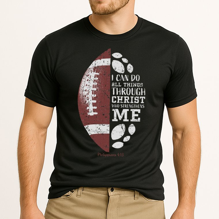 Christian Football Philippians 413 Religious Verse Faith Cooling Performance Crew T-Shirt