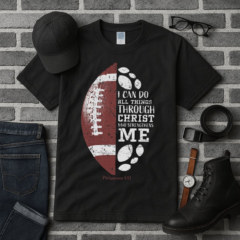 Christian Football Philippians 413 Religious Verse Faith Tall T-Shirt