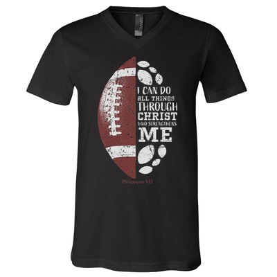 Christian Football Philippians 413 Religious Verse Faith V-Neck T-Shirt