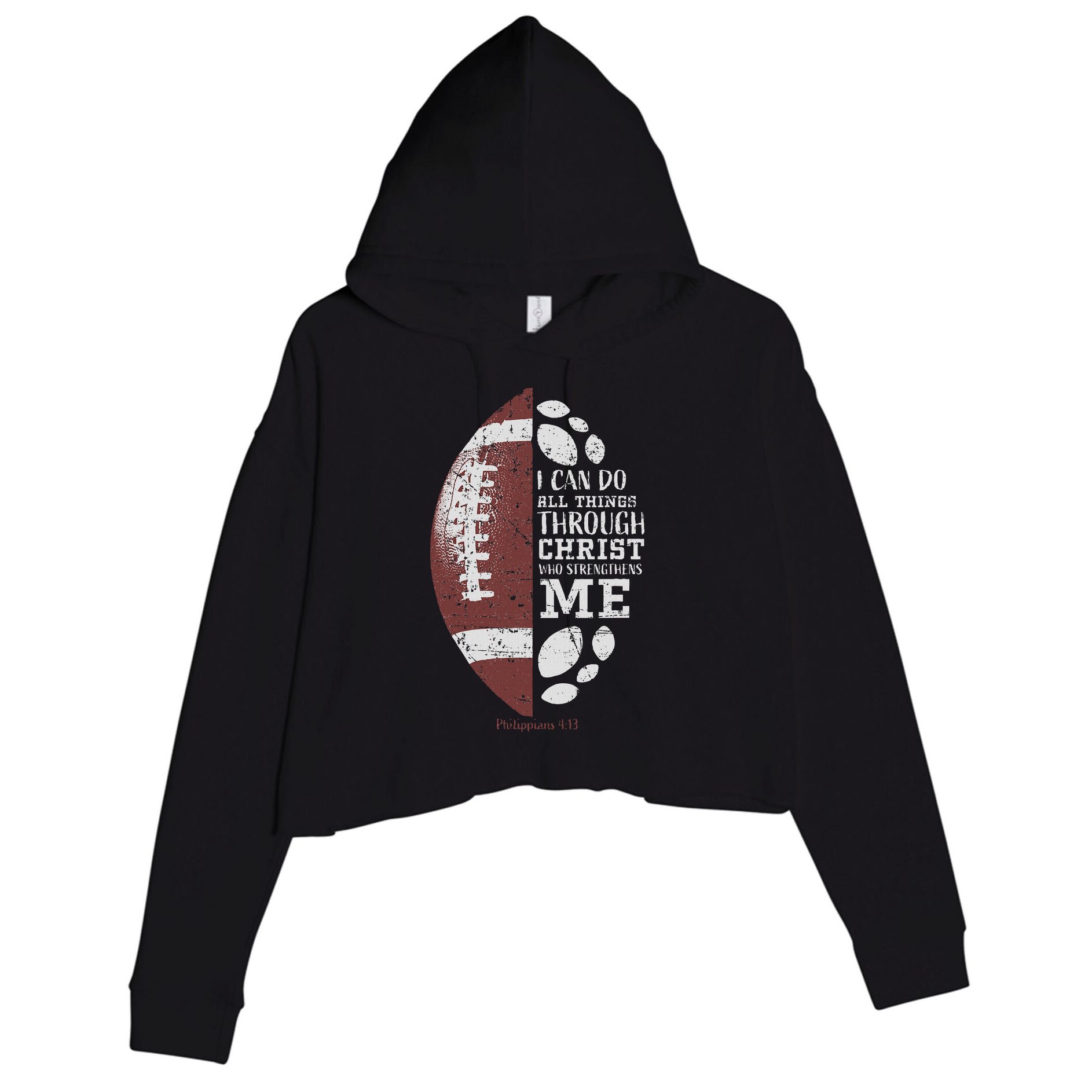 Christian Football Philippians 413 Religious Verse Faith Crop Fleece Hoodie