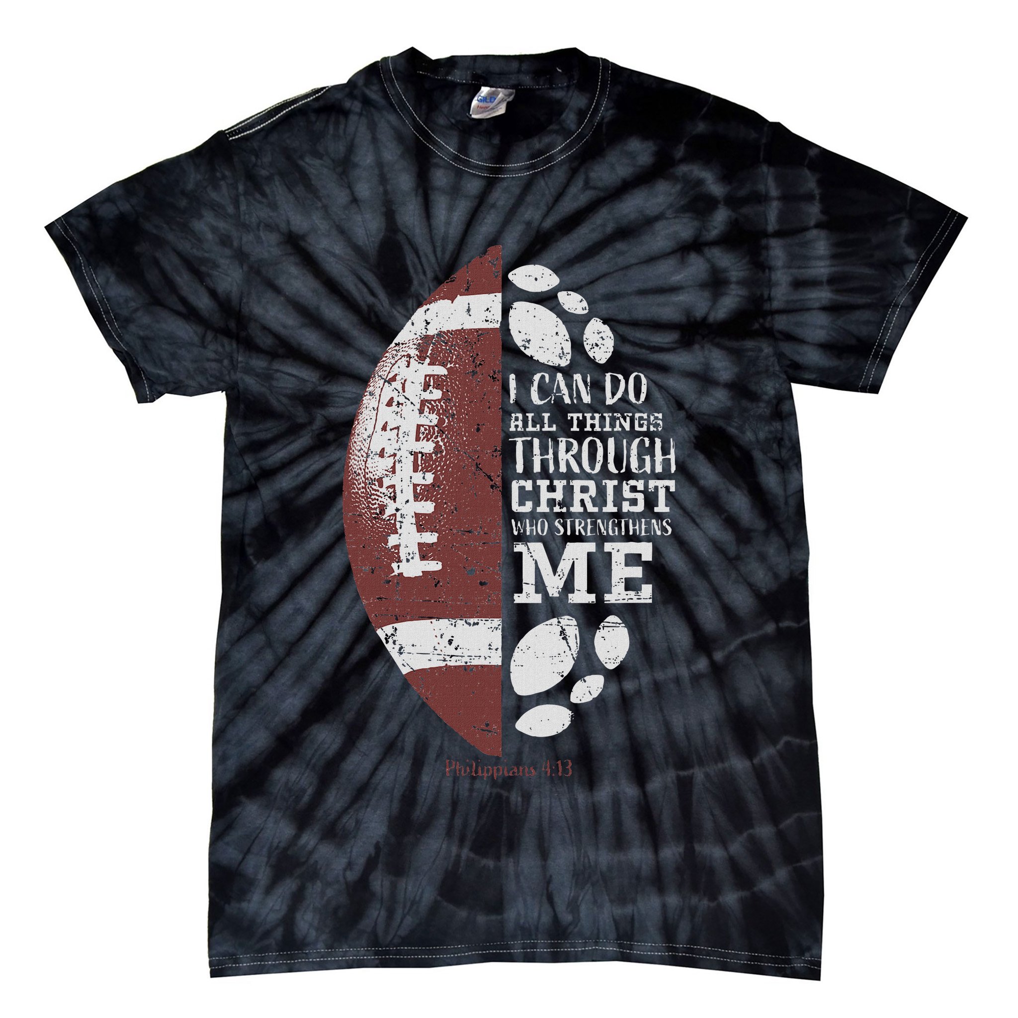 Christian Football Philippians 413 Religious Verse Faith Tie-Dye T-Shirt
