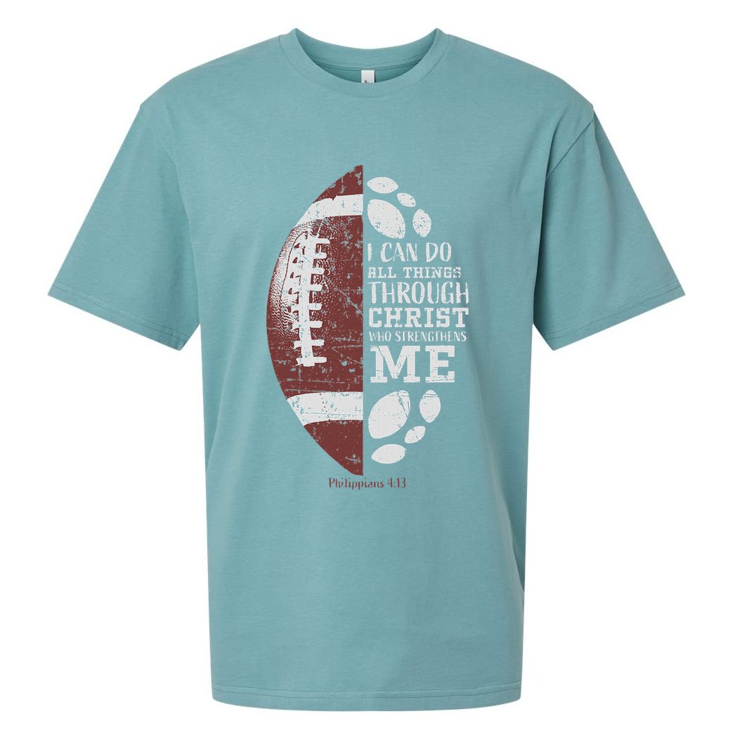 Christian Football Philippians 413 Religious Verse Faith Sueded Cloud Jersey T-Shirt