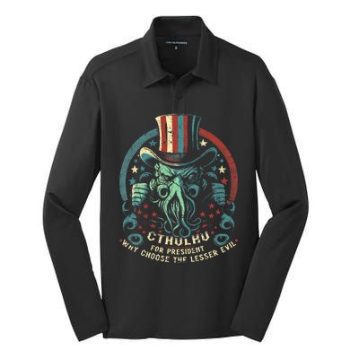 Cthulhu For President Election 2024 Cosmic Horror Silk Touch Performance Long Sleeve Polo